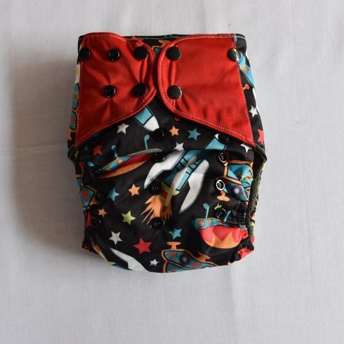 A space-themed cloth diaper.