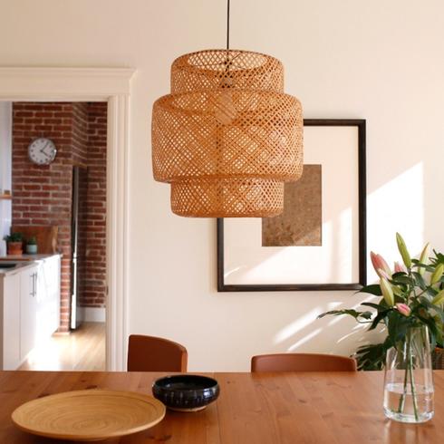 Rattan pendant over a dining room table