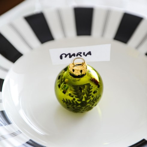 Ornament used as a placecard holder on a plate