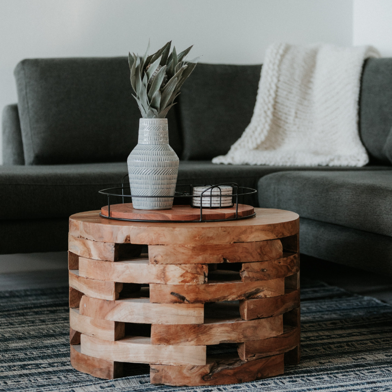 A statement coffee table in a living room