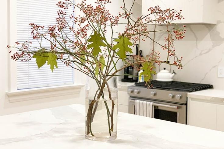 DIY Thanksgiving tree on a kitchen counter.