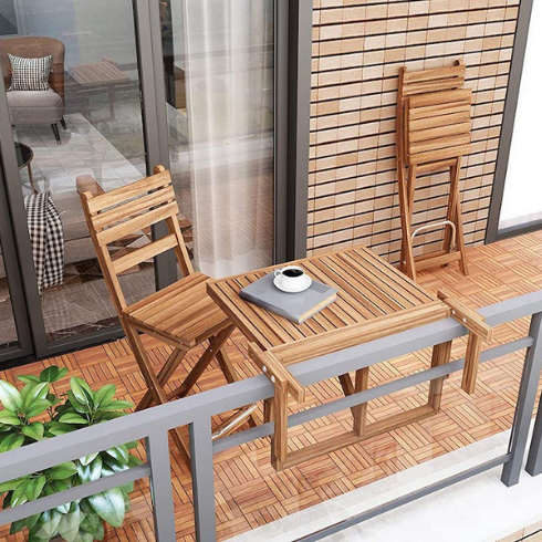 Wooden deck tiles on balcony