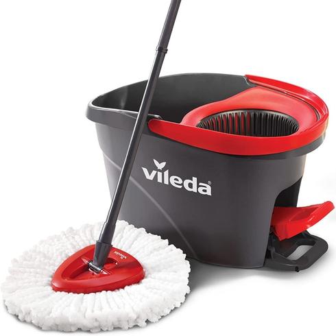 Mop and bucket with a white background.