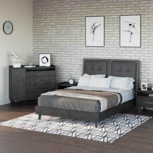 dark-grey bedroom set in spacious bedroom