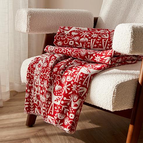 Red and white whimsical animal printed throw blanket