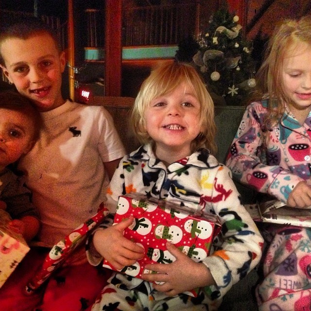 Bryan and Sarah Baeumler's kids dressed up in holiday pajamas.