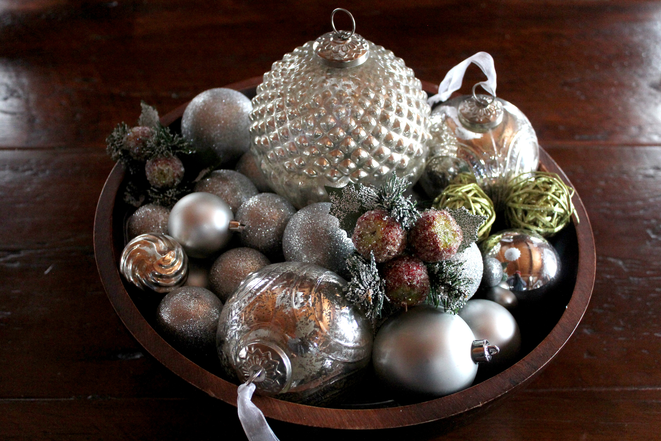 Ornaments in a Vintage Bowl