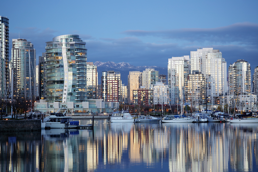 Vancouver waterfront with tall luxury condo towers