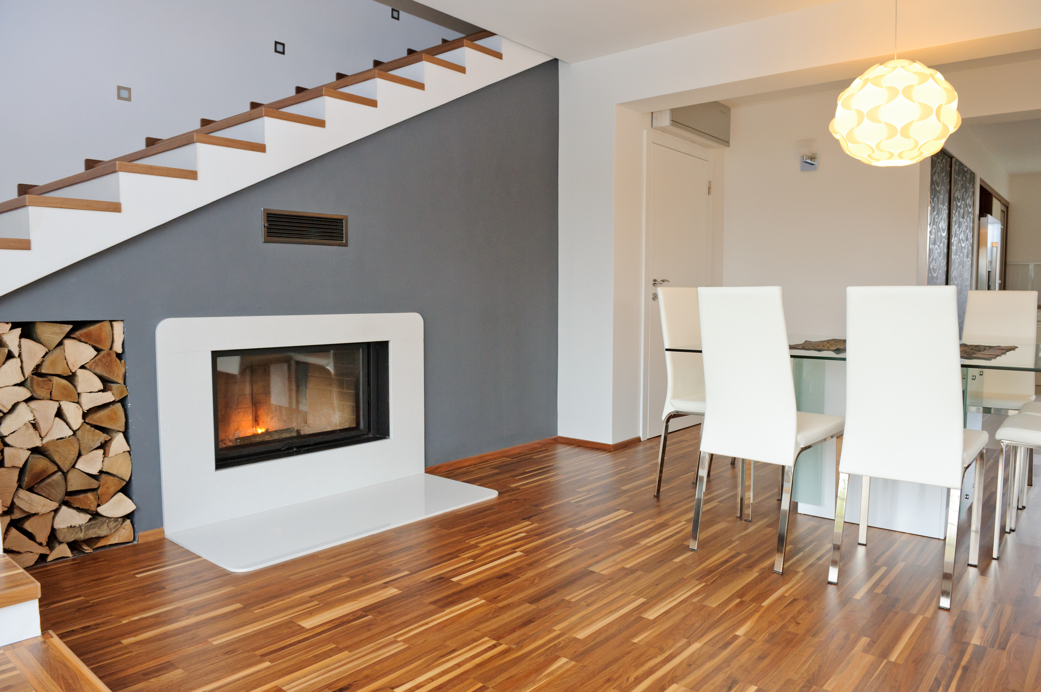 Modern interior living room with view on fire place