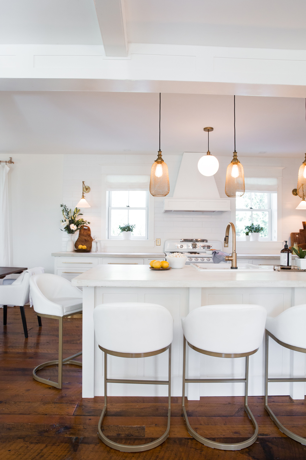 White leather and gold kitchen barstools