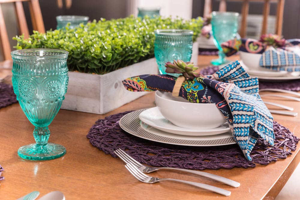 Masters of Flip Slow and Steady renovation dining room teal place setting