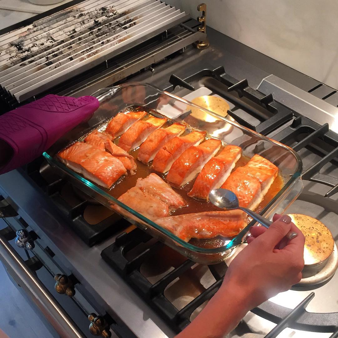 Salmon fillets in a cooking dish