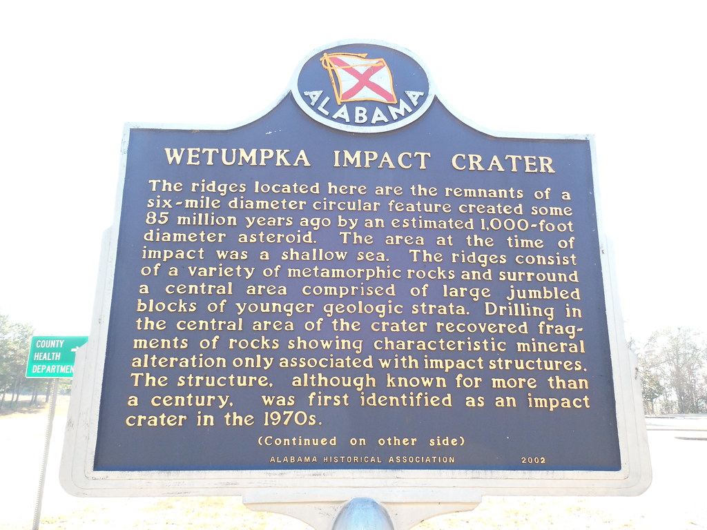 Impact crater sign in Wetumpka Alabama