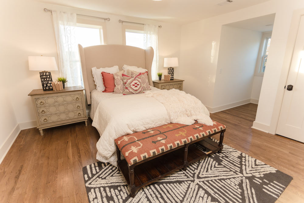 Masters of Flip Farmhouse Feels renovation coral bedroom