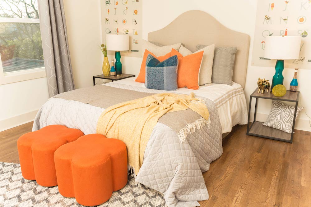 Masters of Flip Farmhouse Feels renovation orange bedroom