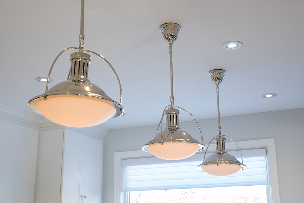 Industrial dome-shaped light fixtures.