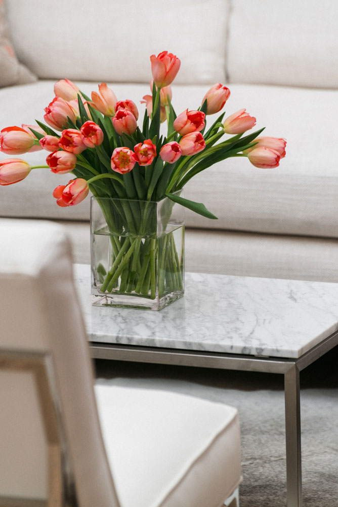 Vase of Tulips on Coffee Table