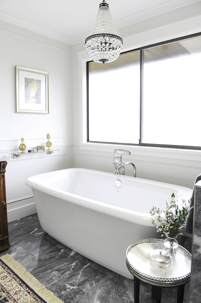 This sleek soaker tub is both vintage and timeless.