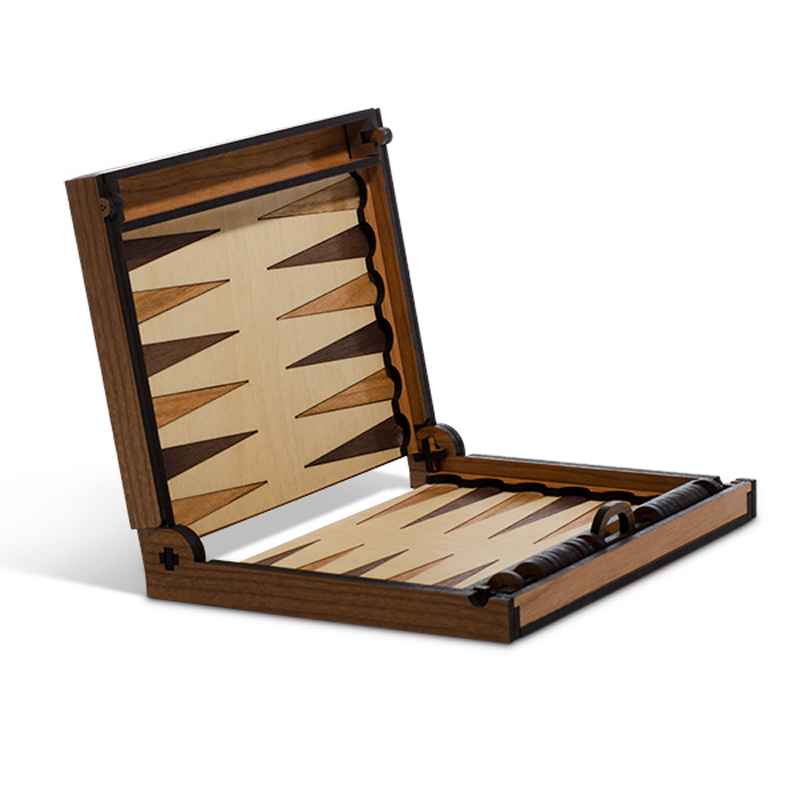 Brown wooden backgammon game board