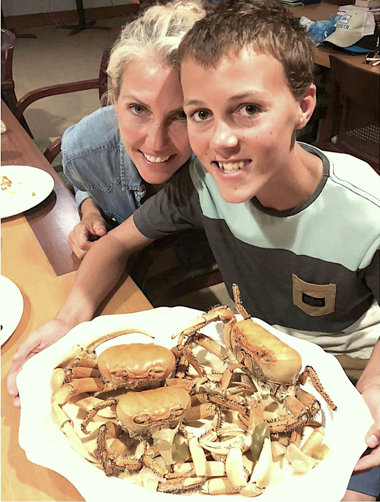 Sarah and Quynton Baeulmer about to feast on a bowl of steamed crabs