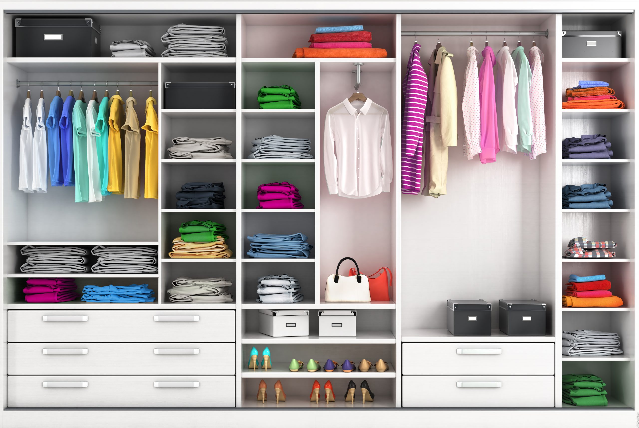 A well organized master closet.