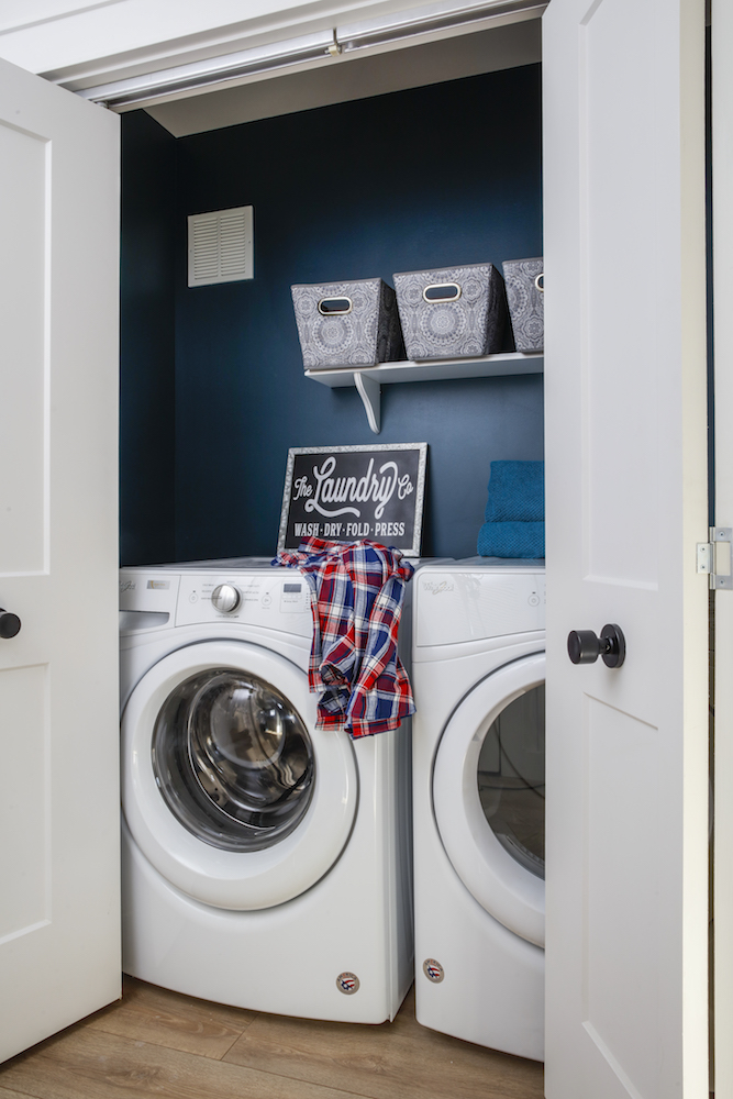 Buyers Bootcamp Cape Cod laundry closet with blue wall