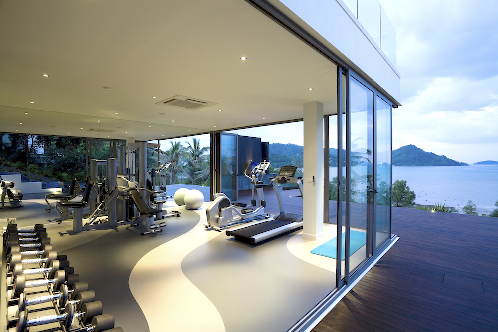 Fitness gym health club luxury villa house with ocean view