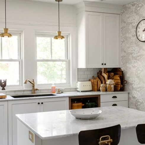 A light and white open concept kitchen
