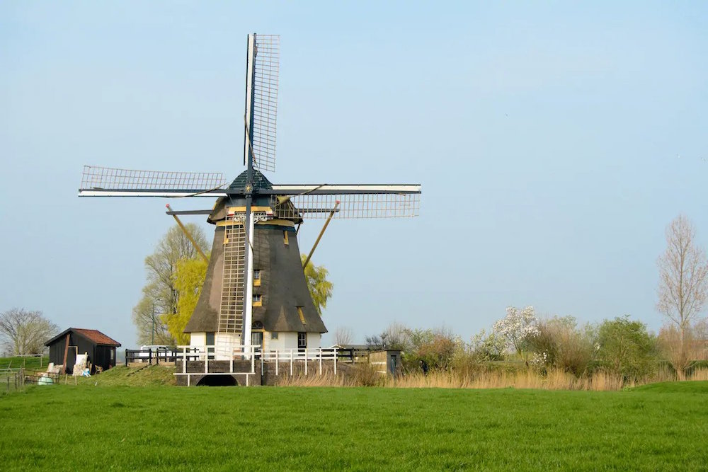 white windmill and green grass