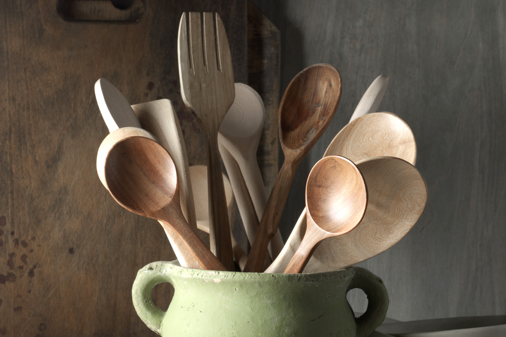 Wooden utensils in a pot