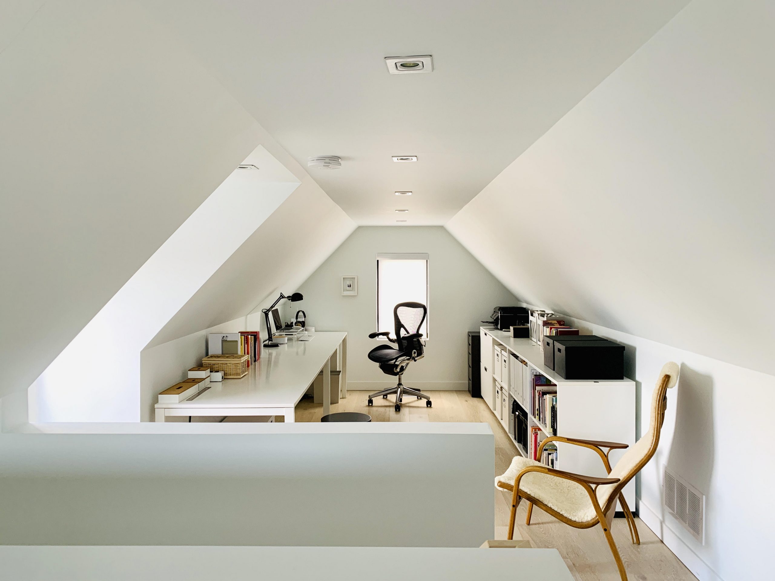 Streamlined home office in attic