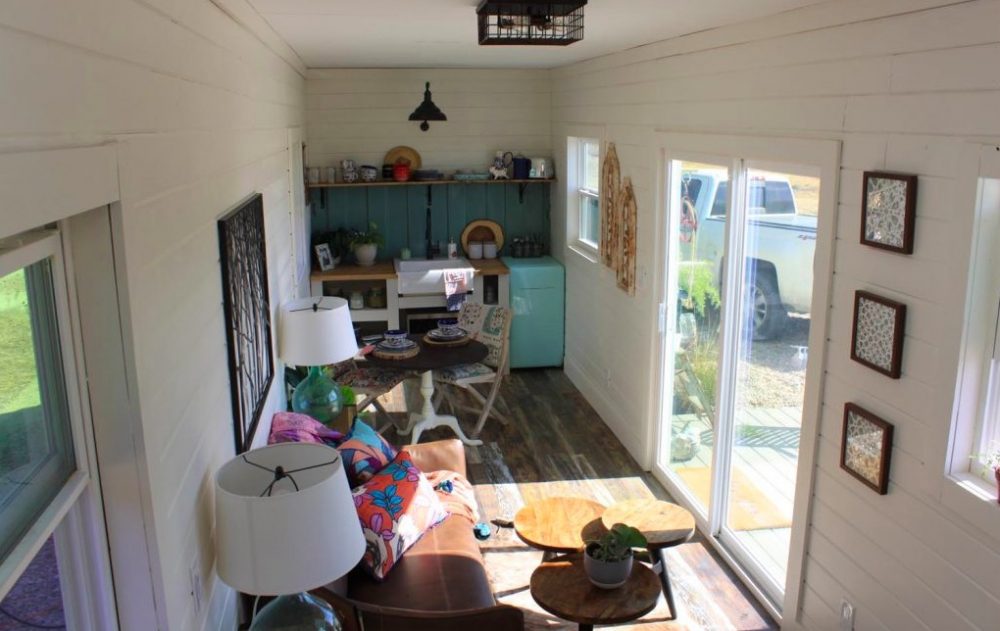 Inside a two-storey storage container home