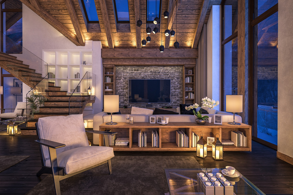 Living room with modern lighting
