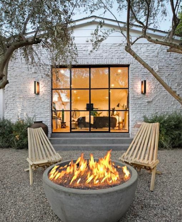 A large firepit in the backyard