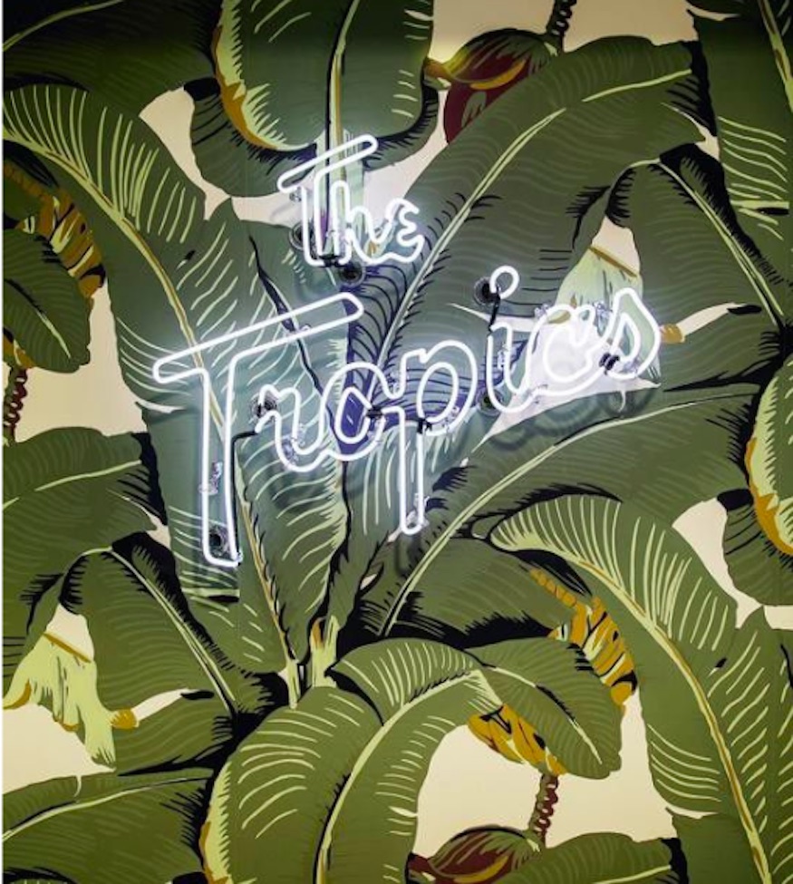 A neon sign that reads The Tropics