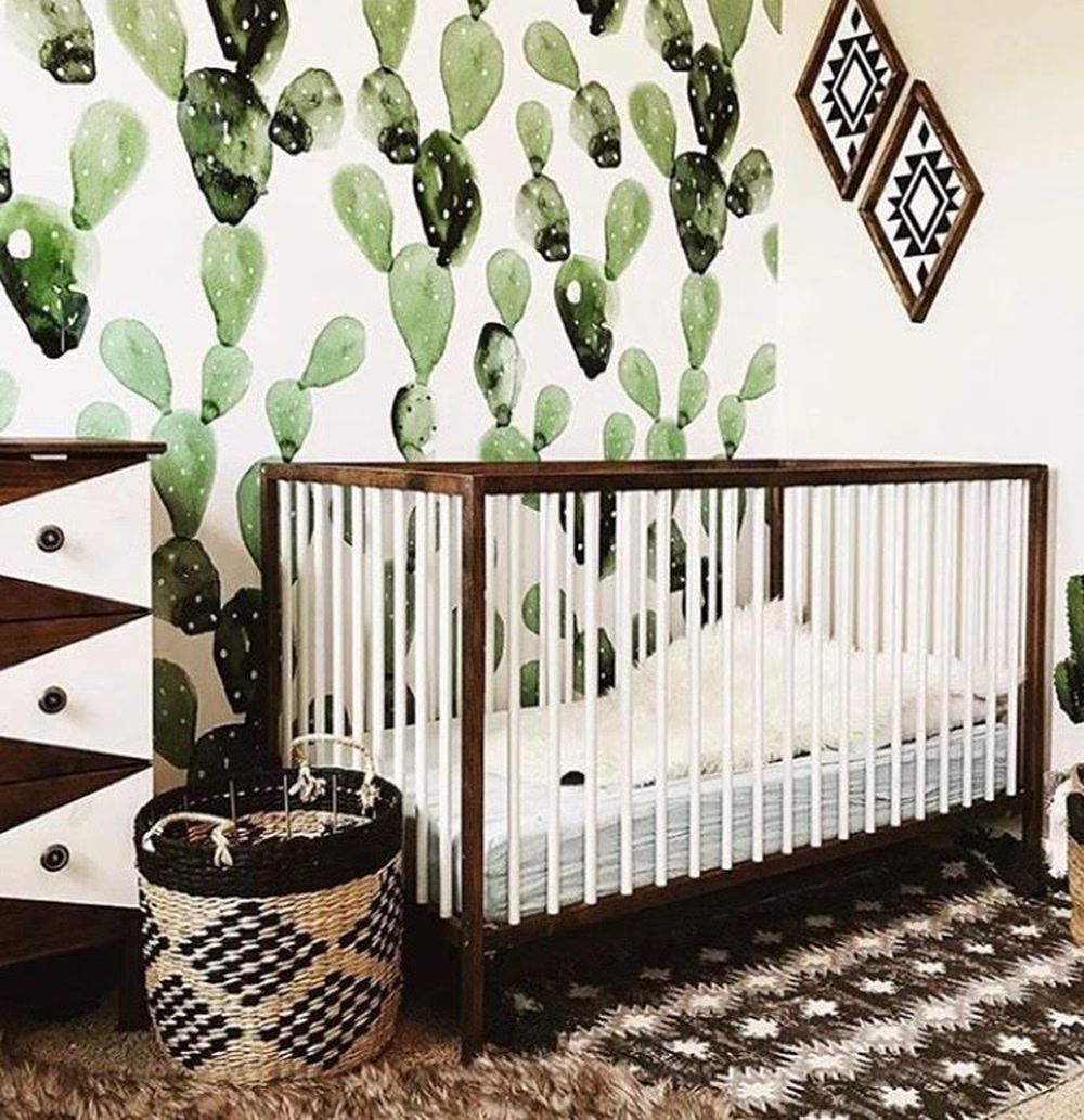 Cactus wallpaper in nursery room