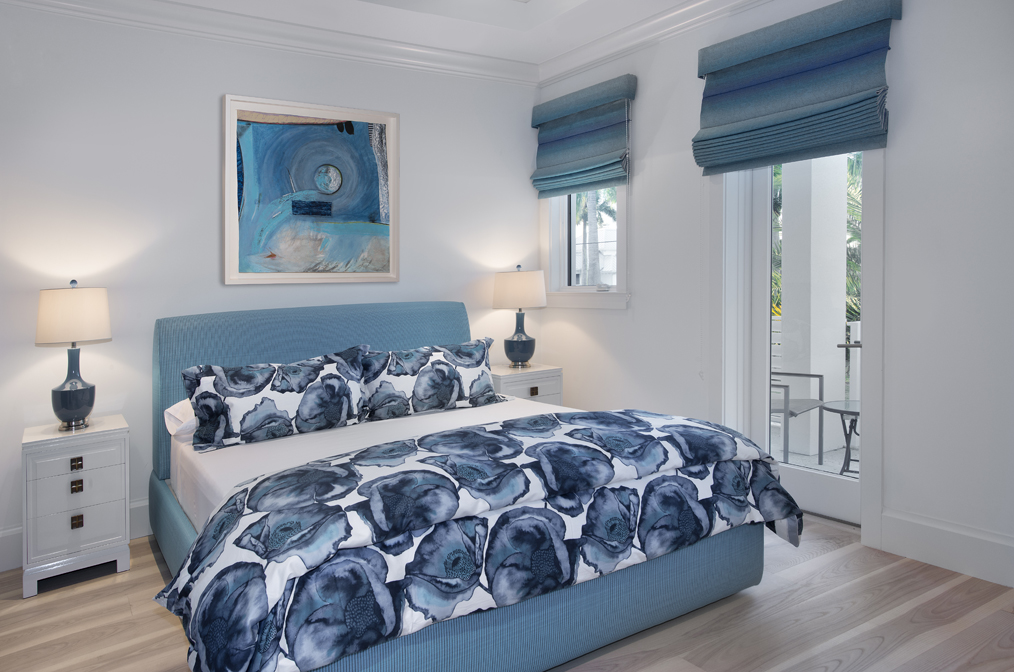 blue and white guest bedroom