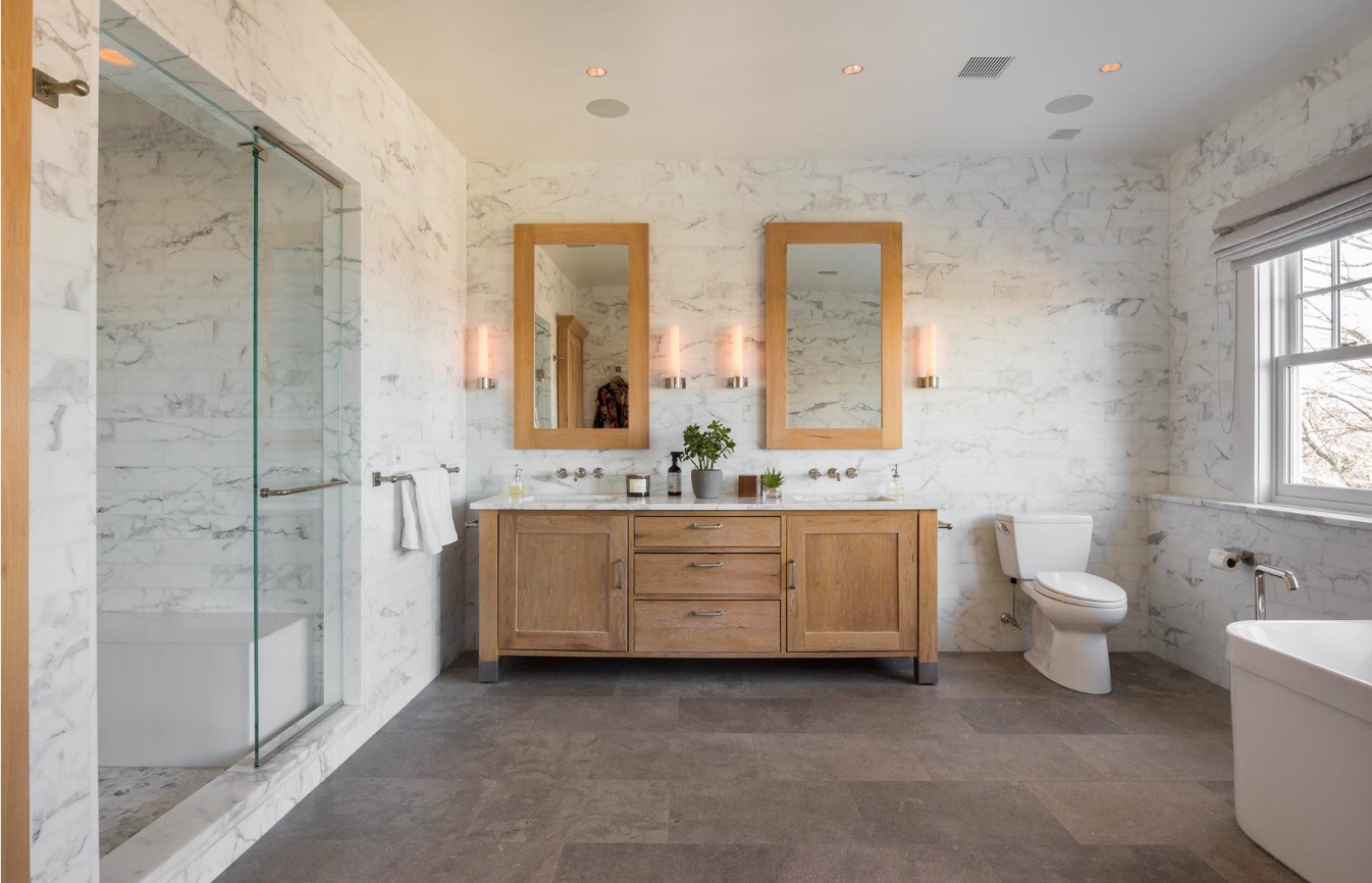 A spacious shower space in the master bathroom