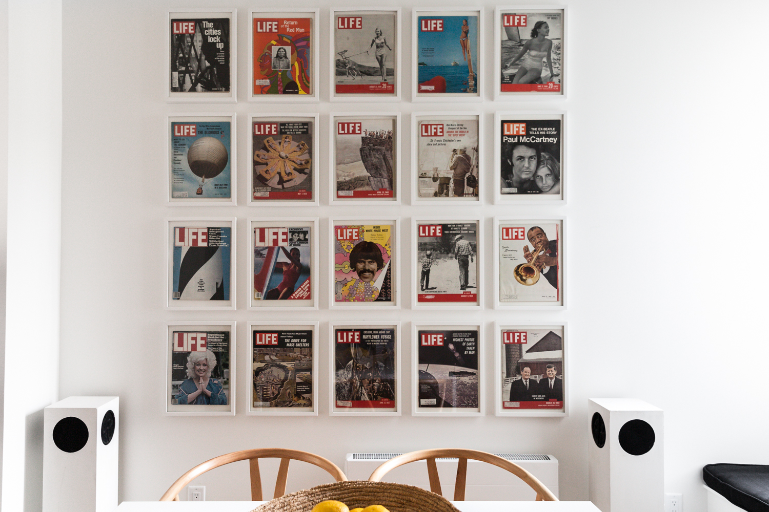 Creative gallery wall display using old 'Life' magazines.