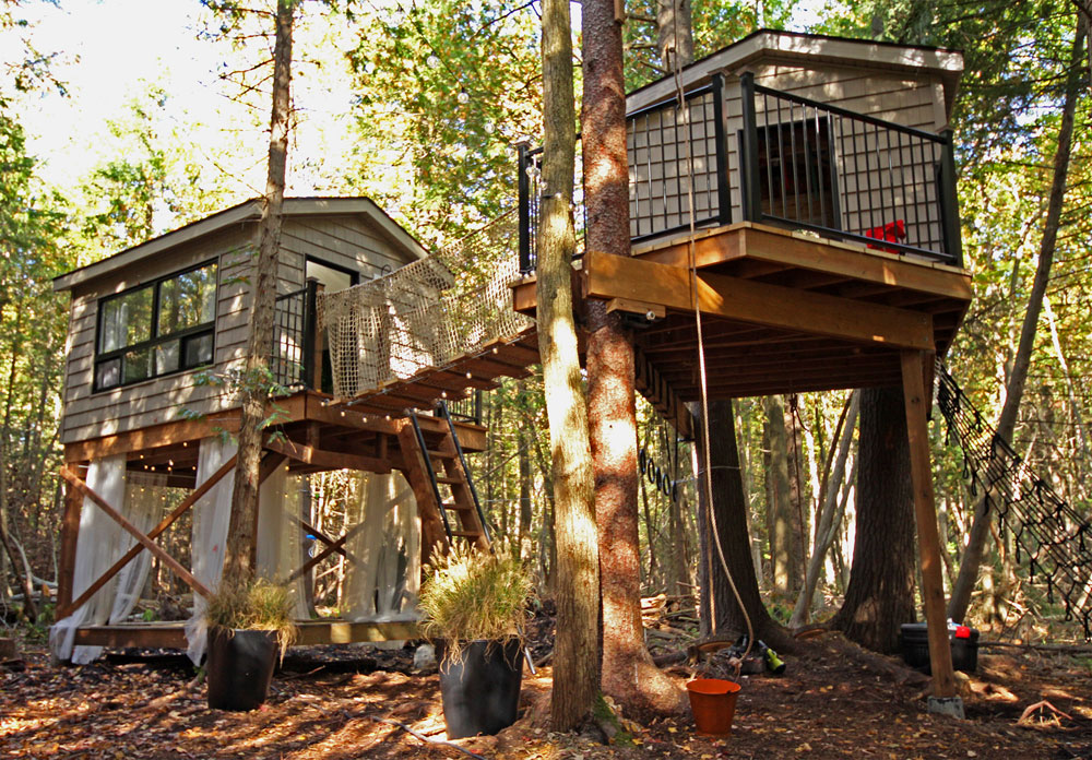 Backyard treehouse complete with a zipline and meditation room.