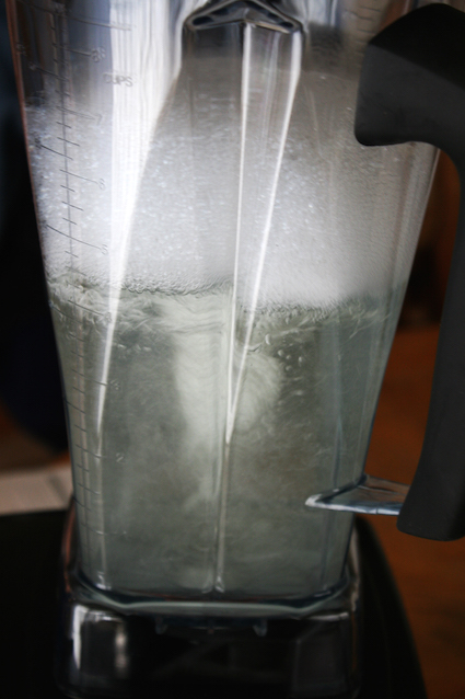 A blender being cleaned with water and dish detergent