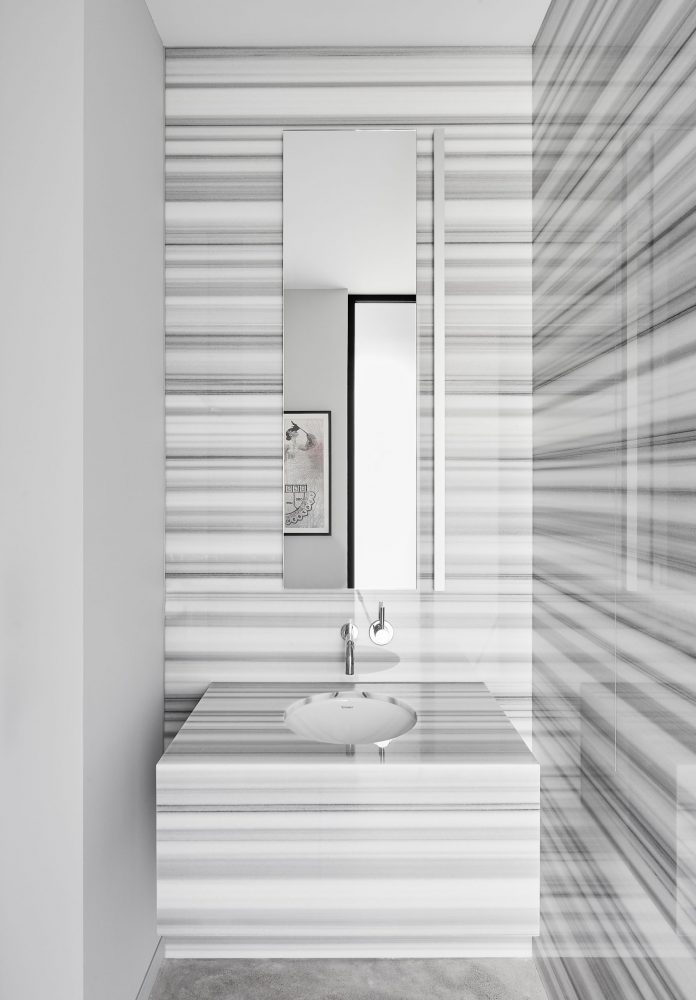 Striped grey and white contemporary bathroom
