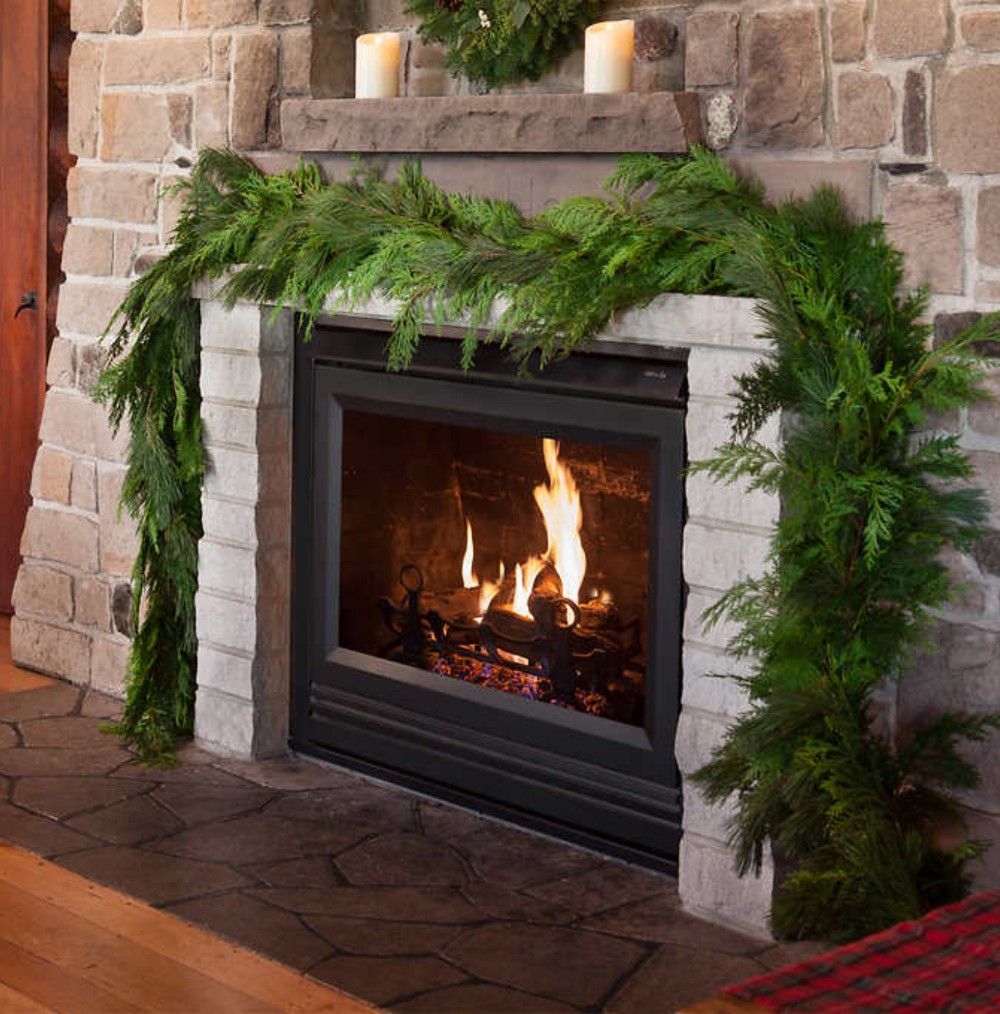 Fireplace with lush garland
