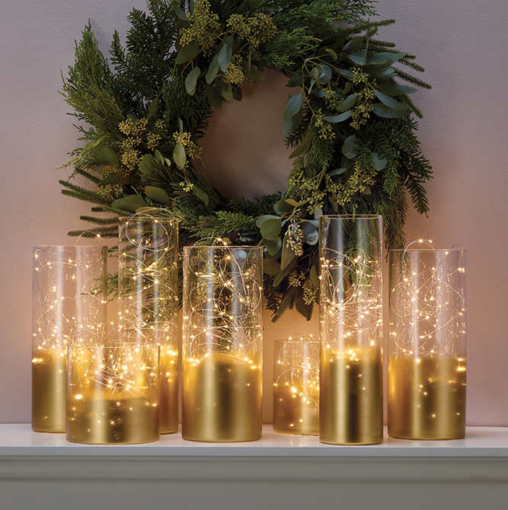 Micro lights in festive gold jars