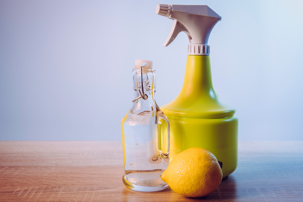 Homemade DIY cleaner with lemons and vinegar