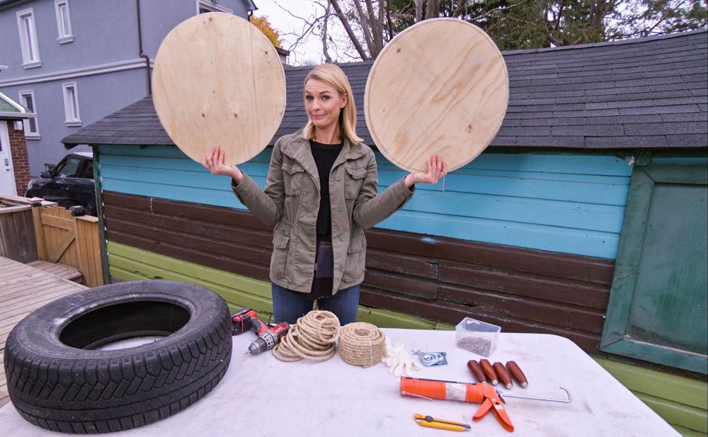 Sarah Keenleyside from Backyard Builds prepares to make an outdoor ottoman