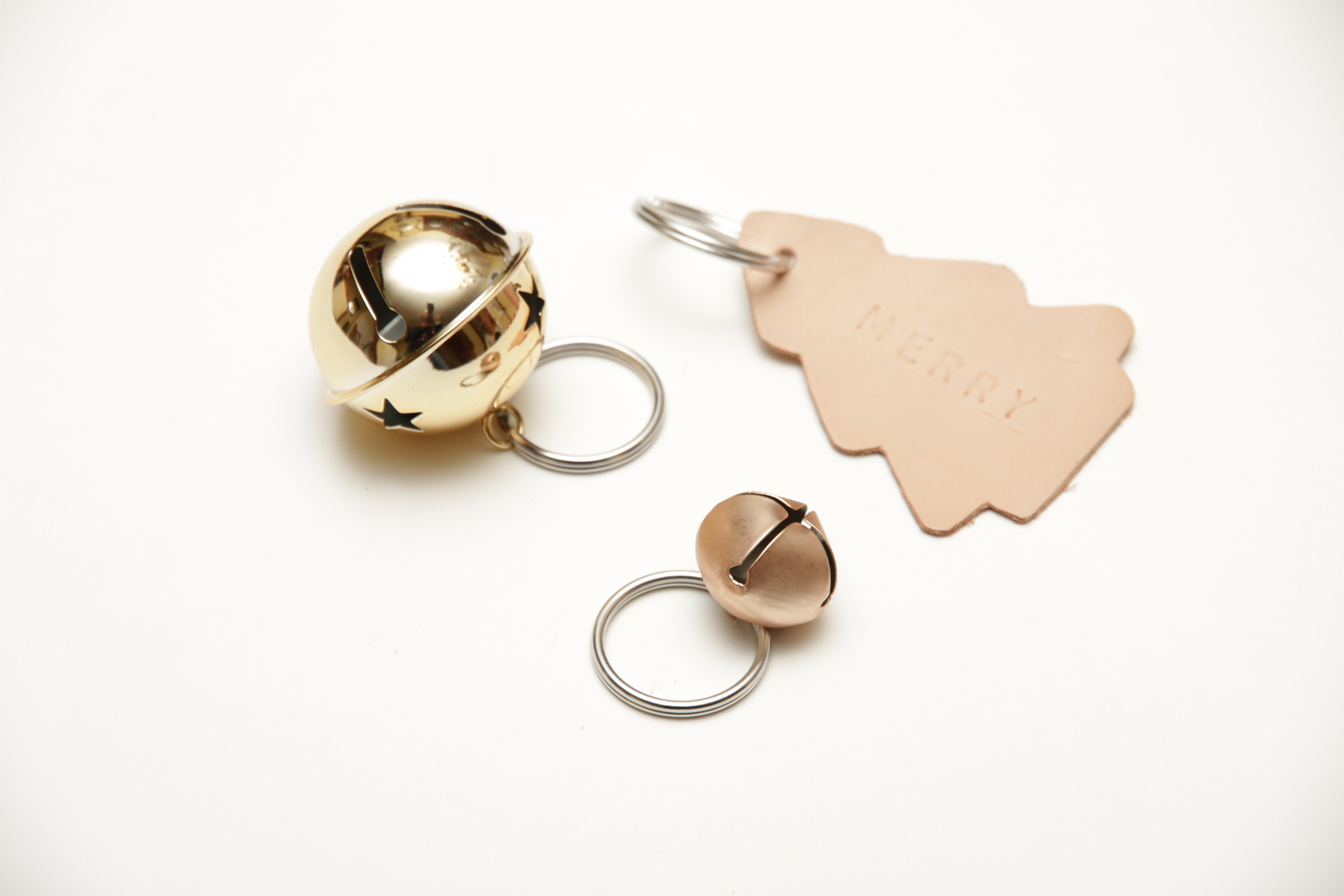Jingle bell key ring and leather tree key ring