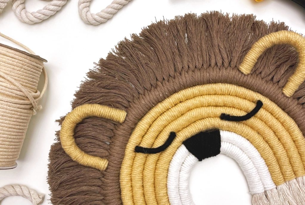 DIY macrame lion craft and supplies