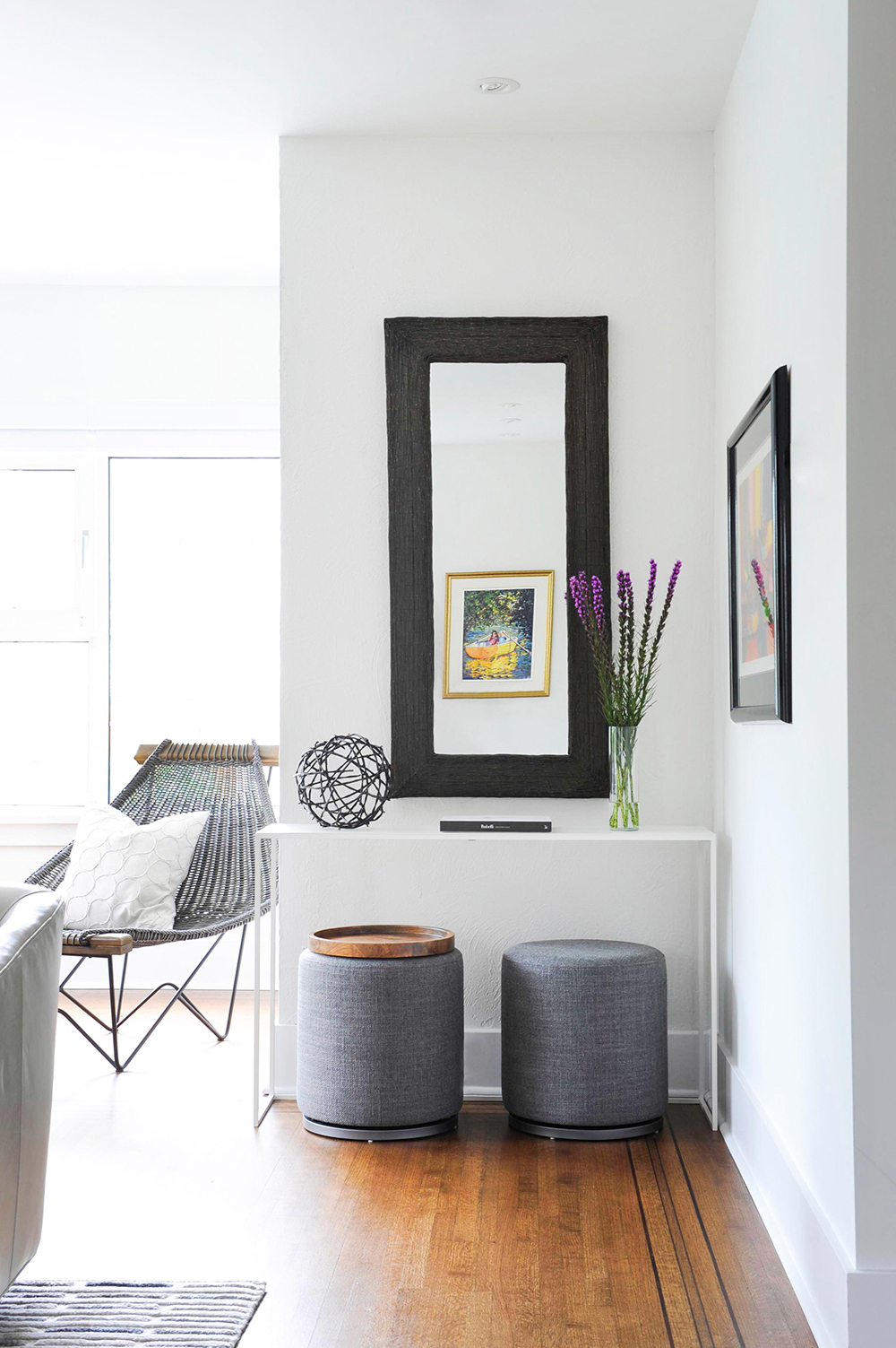 An awkward living room corner transforms into a functional nook.