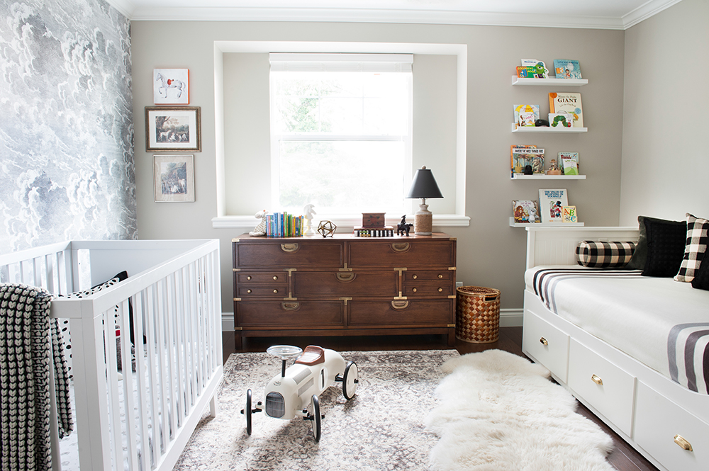 This stylish nursery is masculine without being prescriptive baby blue.